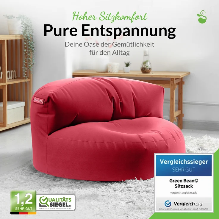Green Bean® Sitzsack Sofa mit Füllmaterial - Lounge im Sitzsack-Design 90x50cm mit ergonomischer Rückenlehne & waschbarem Bezug - Indoor und Outdoor geeignet in Rot – Bild 2