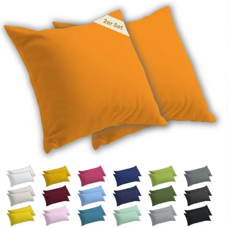 Lavea Kissenbezug 2er Set Kissenhülle Jersey, 100% Baumwolle, Kissenbezüge, (2 Stück), allergikerfreundlich - sicherer YKK-Reißverschluss - waschbar 60°C