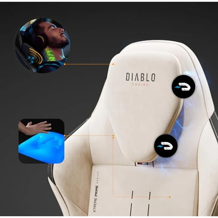 Diablo Gaming Stuhl Stoff X.One Prime Gamer Stuhl Ergonomisch mit Magnetische Kopfstütze und Kühlender Sitz Robuste Metallbasis, Höhenverstellbare Armlehnen Pc Stuhl, Gaming Chair 140 kg Desert Storm – Bild 11