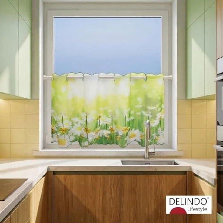 Delindo Lifestyle Scheibengardine Margeriten (1 St), Stangendurchzug, transparent, Voile, zwei Größen – Bild 2