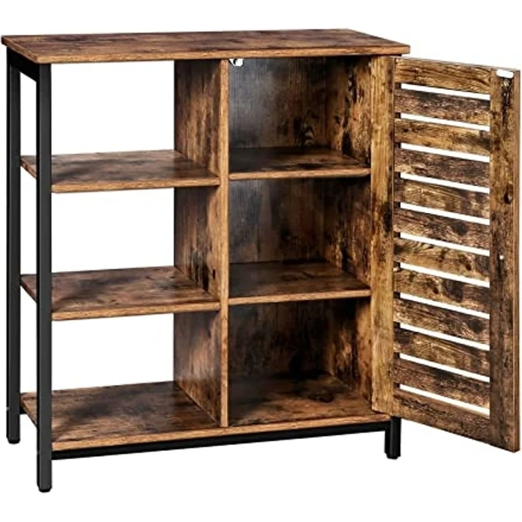 Vasagle Kommode Schrank, Küchenschrank, Sideboard mit 3 Ablagen und Schrank, Badezimmerschrank im Industrie-Design, Flurregal, Wohnzimmer, Schlafzimmer, Flur, Küche, 70 x 30 x 81 cm, Vintage von Songmics LSC74BX – Bild 4