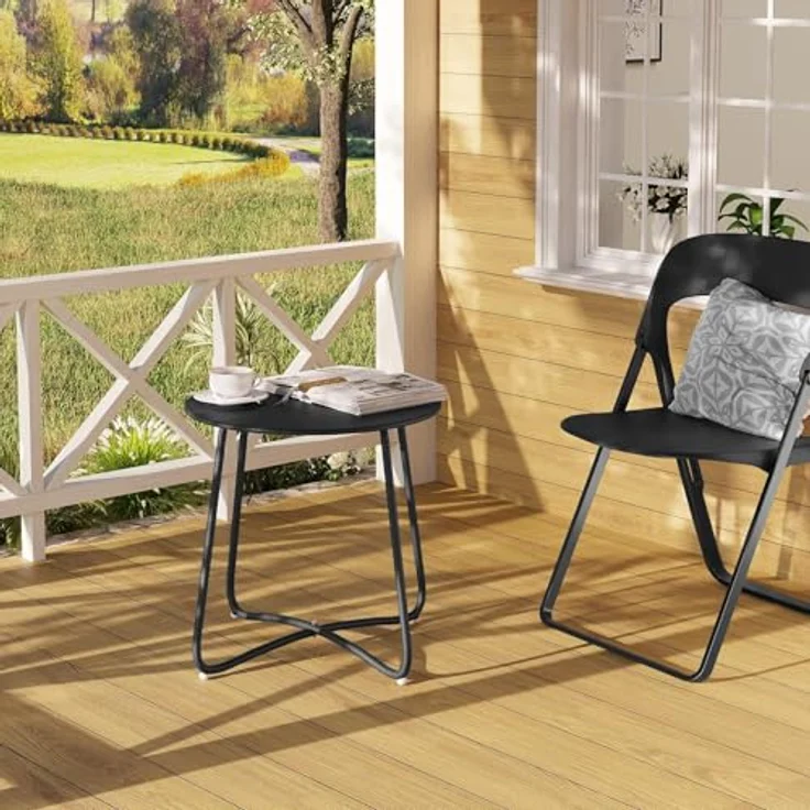 eSituro Beistelltisch rund, Balkontisch Gartentisch, Kaffeetisch Couchtisch Sofatisch Wohnzimmertisch, Kleiner Tisch für Wohnzimmer Balkon Terrasse Garten, aus Metall, φ45xH45 cm, Schwarz – Bild 7