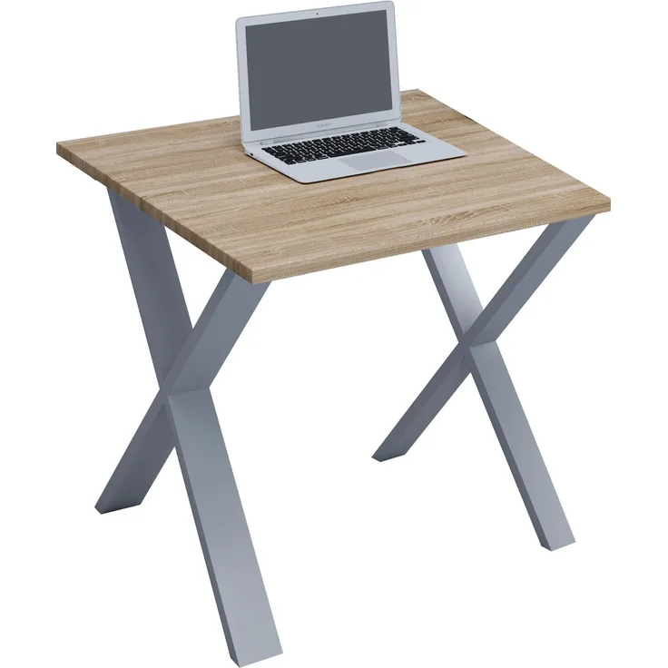 VCM Schreibtisch Lona 914698 Silber / Sonoma-Eiche H. 76 x B. 80 x T. 80 cm