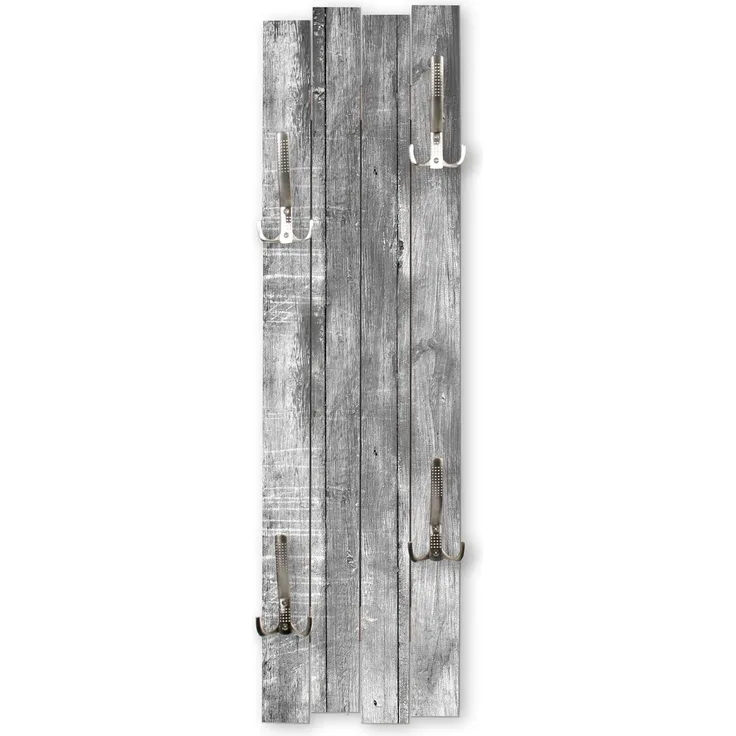 Kreative Feder Wandgarderobe Wand-Garderobe „Altes Holz Grau“ aus Holz, Shabby-Chic, ca. 100x30 cm, mit 4 Haken, außergewöhnlich, modern