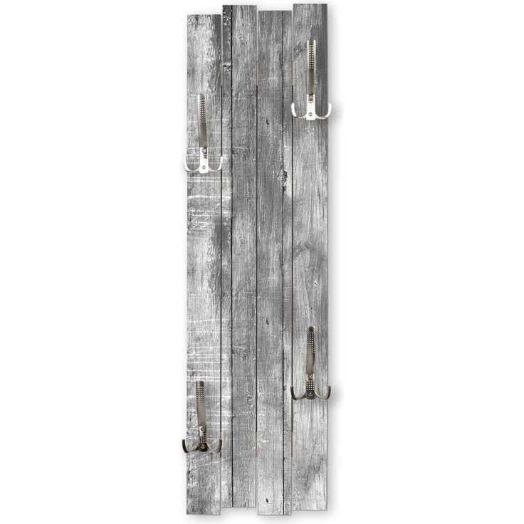 Kreative Feder Wandgarderobe Wand-Garderobe „Altes Holz Grau“ aus Holz, Shabby-Chic, ca. 100x30 cm, mit 4 Haken, außergewöhnlich, modern – Bild 1