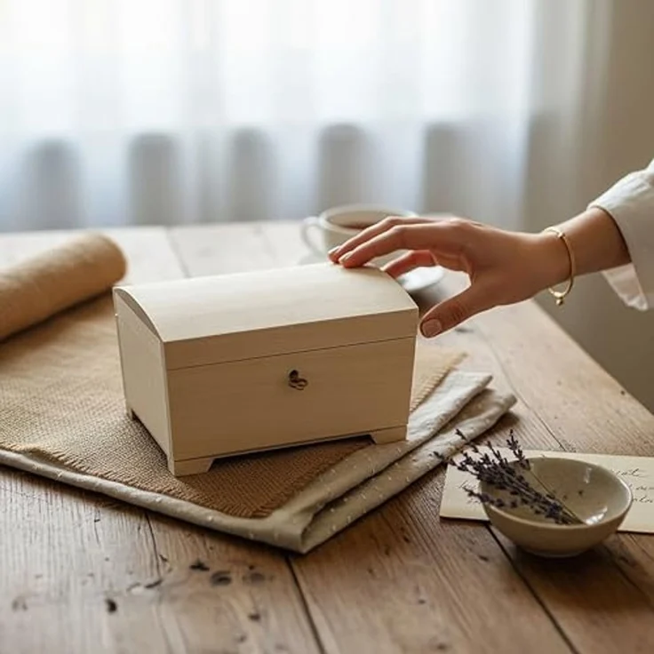 Creative Deco Holzkiste Schatztruhe mit Deckel, Schloss und Schlüssel, Abschließbare Holzbox für Gegenständen, Aufbewahrung und Dekoration – Bild 2