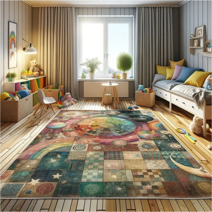 Abakuhaus Teppich Dekorativer Teppich für Wohnzimmer und Schlafzimmer, rechteckig, Planeten Patchwork-Look Weltraum – Bild 2