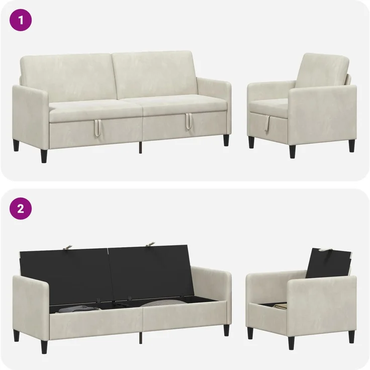 vidaXL Sofa Set mit Stauraum 2 stk. Creme Polyester 3429254 – Bild 7