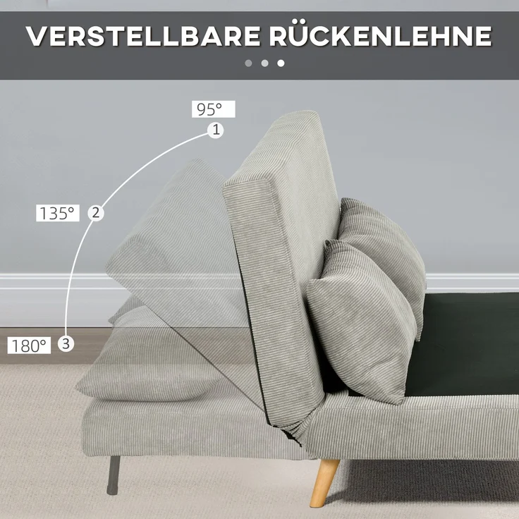 Wohnora-Schlafsofa, Klappbett mit Bettfunktion, Rückenkissen, Polstersofa mit Verstellbarer Rückenlehne, Samtoptik, 141 x 90 x 81 cm, Grau,H 81cm x T 141cm x B 90cm – Bild 4