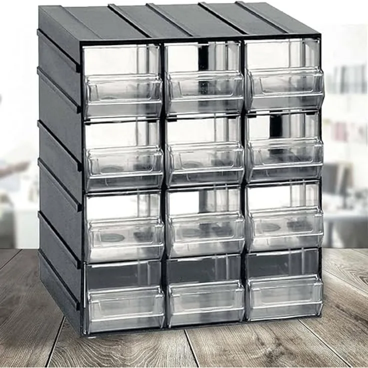 Dmora - Tienen 2 Türen Mehrzweckschrank, Kleinteileschrank, Schrank für Werkzeugbehälter, 100 % Made in Italy, 19x15h23 cm, Anthrazit, 12 Schubladen