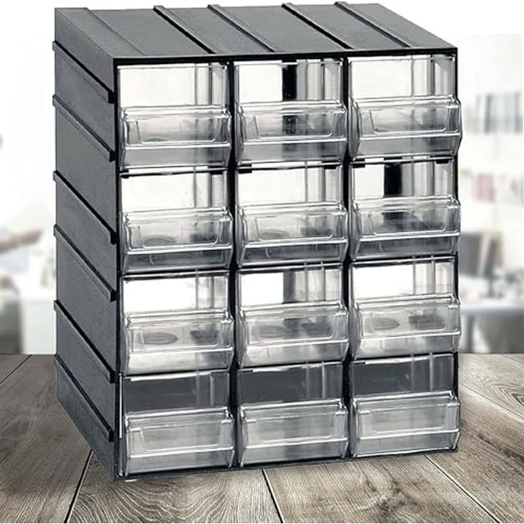 Dmora - Tienen 2 Türen Mehrzweckschrank, Kleinteileschrank, Schrank für Werkzeugbehälter, 100 % Made in Italy, 19x15h23 cm, Anthrazit, 12 Schubladen – Bild 1