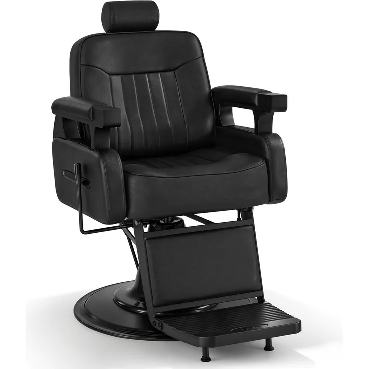 BarberPub Friseurstuhl mit Kopfstütze Kippbar, Friseureinrichtung mit Hydraulikpumpe 360° Drehbar, Bedienungsstuhl Höhenverstellbar, Barber Stuhl Friseurstühle Kunstleder, 3856