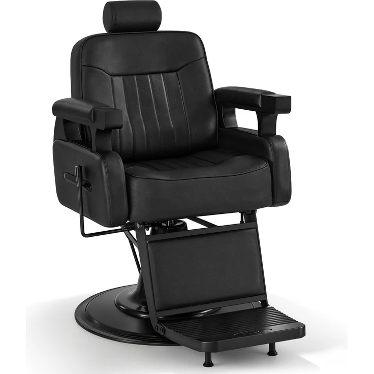 BarberPub Friseurstuhl mit Kopfstütze Kippbar, Friseureinrichtung mit Hydraulikpumpe 360° Drehbar, Bedienungsstuhl Höhenverstellbar, Barber Stuhl Friseurstühle Kunstleder, 3856 – Bild 1