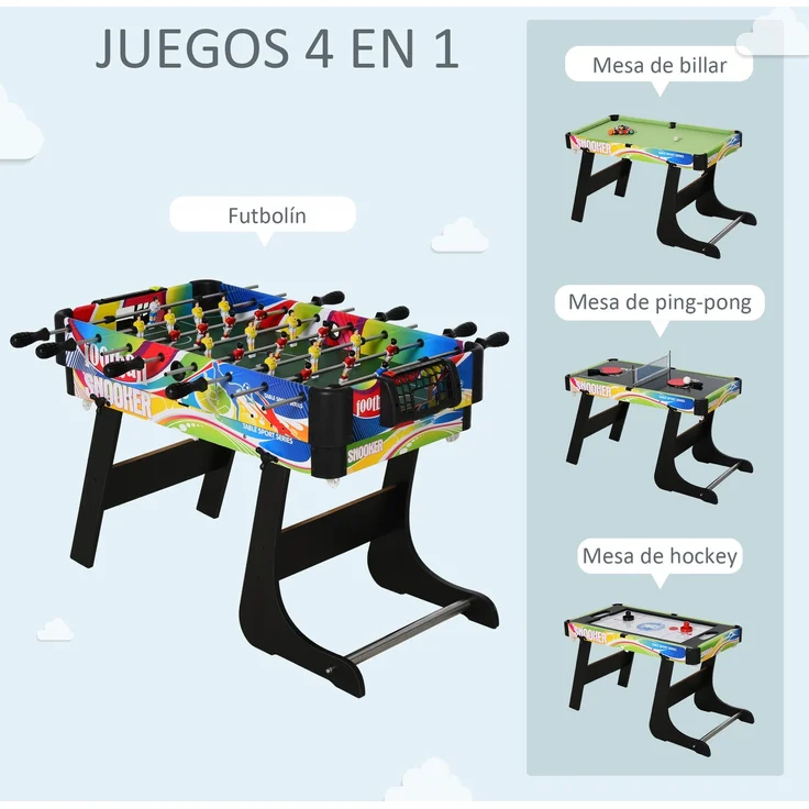 MELAYR, Mini-Klapp-Multispieltisch 4 in 1 mit Tischfußball, Eishockey, 86 x 5 x 43 cm, Bunt – Bild 6