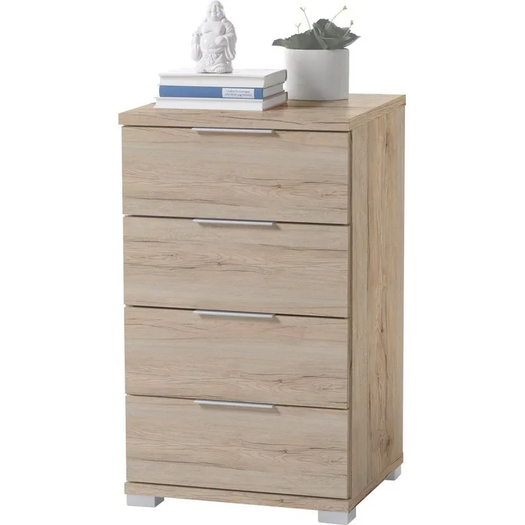 Universal Nachttisch in Eiche San Remo Hell Optik - Moderner Nachtschrank mit vier Schubladen für Ihr Boxspringbett - 46 x 79 x 42 cm (B/H/T)