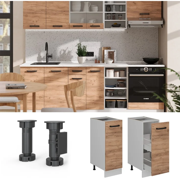 Apothekerschrank R-Line Goldkraft Eiche 30 cm AP Marmor Vicco – Bild 4