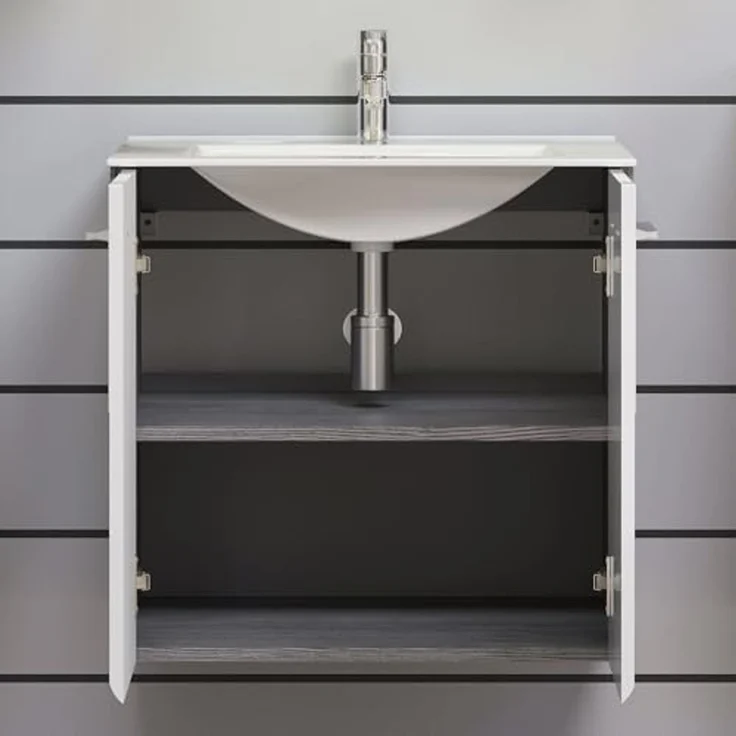 trendteam smart living - Riva - Waschbeckenunterschrank hängend - Weiß/Rauchsilber - Waschtisch mit 2 Türen und 1 Einlegeboden - (BxHxT) 60 x 57 x 46 cm - Hochglanz-Front – Bild 5