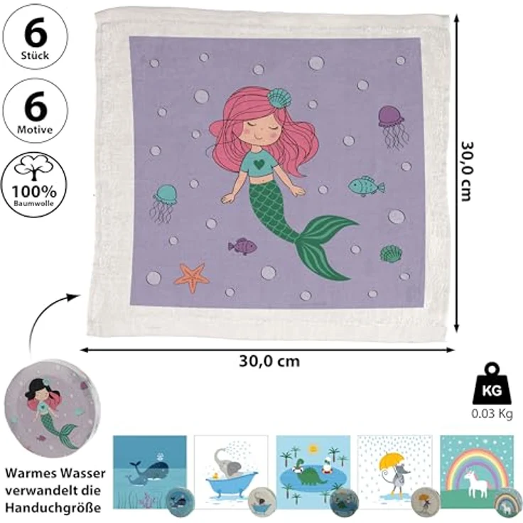 CEPEWA Handtuch Magisches Handtuch 72er Set Display 6 Motive 30x30cm Baumwolle Tuch – Bild 2