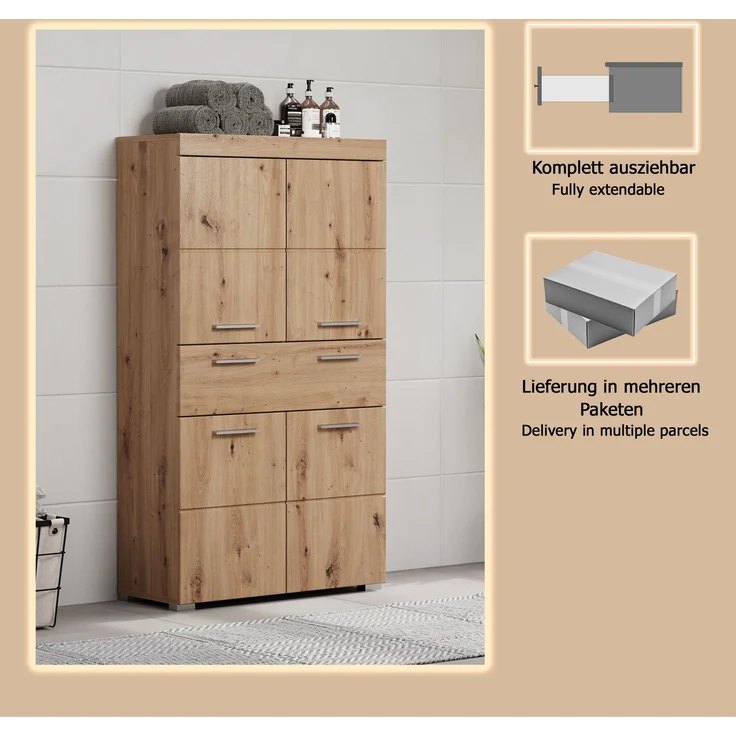 Trendteam 'Amanda' Midischrank, Holz, 132 x 31 x 73 cm, Asteiche – Bild 17