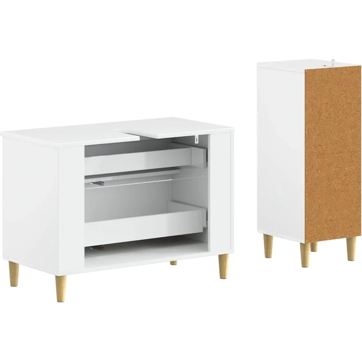 vidaXL 2-teiliges Badezimmer Schrank Set DELFT Hochglanz Weiß 3417706 – Bild 4