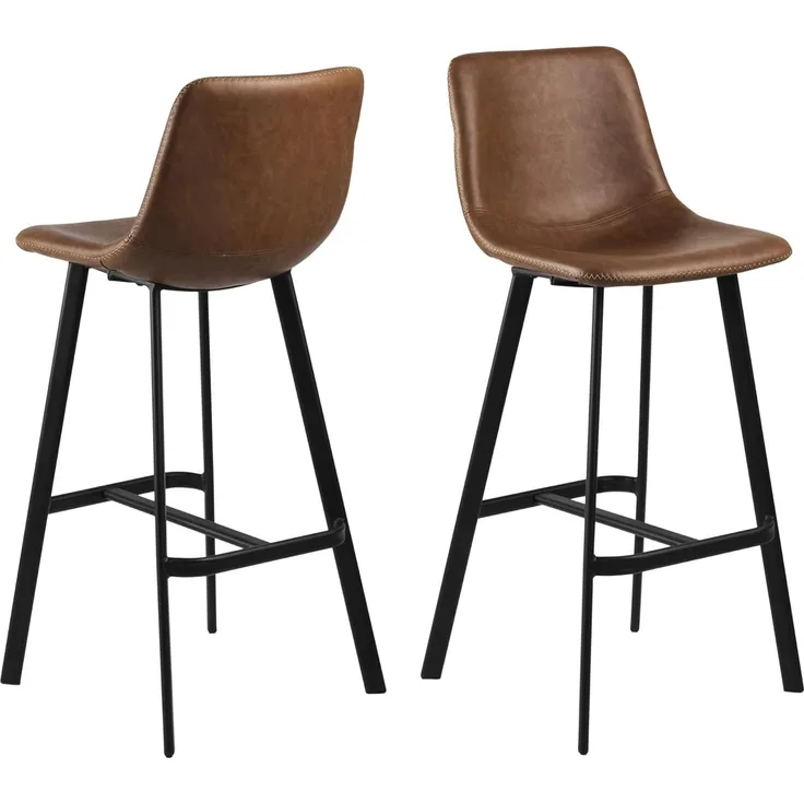 Barhocker 2er-Set OREGON, Kunstleder, Cognac
