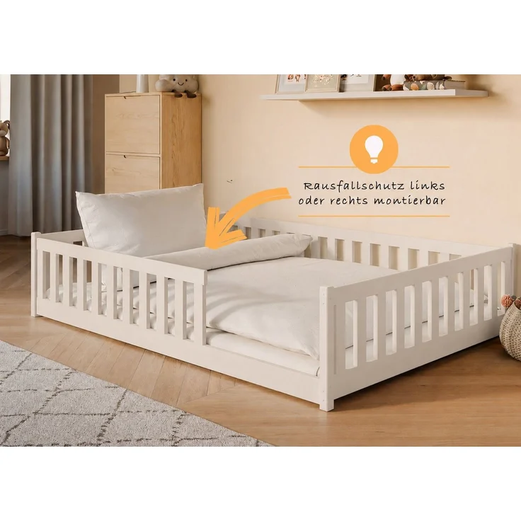 Kids Collective Kinderbett Bodenbett Bett mit Rausfallschutz & Lattenrost Montessori Bett Kinder (weitere Größen 80x160, 80x180, 90x190, 90x200, 120x200 cm), Gitterbett Jugendbett Einzelbett Baumwolle 140x200 cm – Bild 4