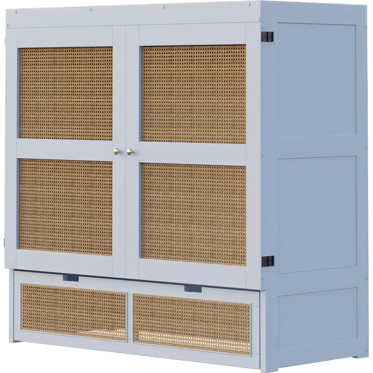 Schrankbett 140 x 200 cm, Wandbett mit Lattenrost, Wandklappbett, Vertikales schrankbett mit Lattenrost, mit Stauraumschubladen, Rattan-Design, Holzbetten, Jugendbetten, Einzelbetten, Grau – Bild 9