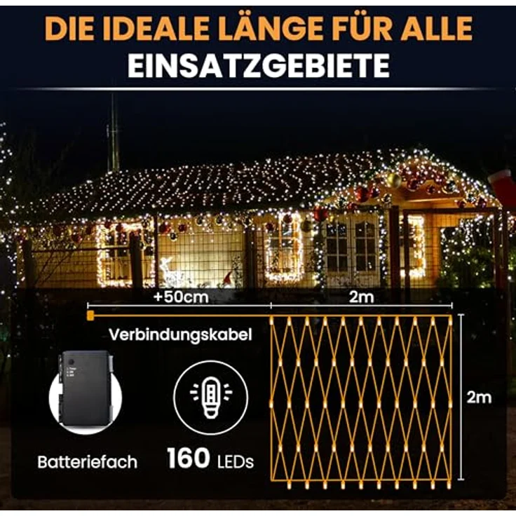Gartenpirat Lichternetz mit warmweißen LEDs und Timer Batteriebetrieben – Bild 4