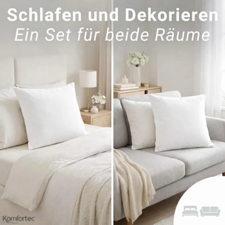 Komfortec Kissenbezug 80x80 cm 2er Set aus Gebürstet Mikrofaser mit Reißverschluss, Atmungskativ und Weich – Weiß – Bild 3