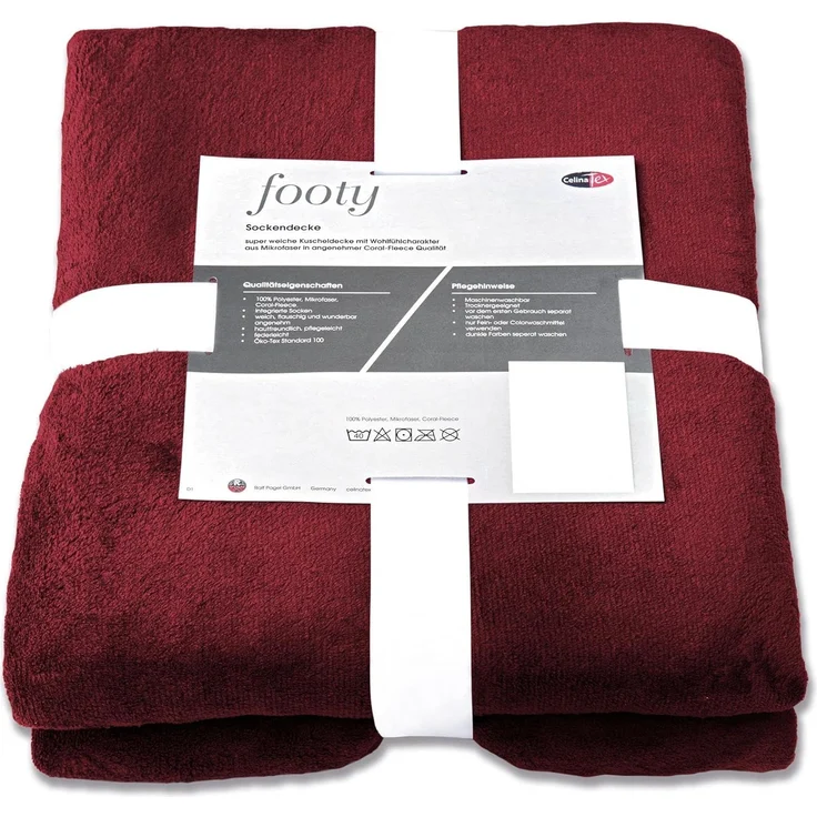 CelinaTex Flauschige Kuscheldecke mit Füßen Socken XL 170x200 cm Bordeaux Sockendecke Fußwärmer Mikrofaser Fleece Oeko-TEX Footy – Bild 2