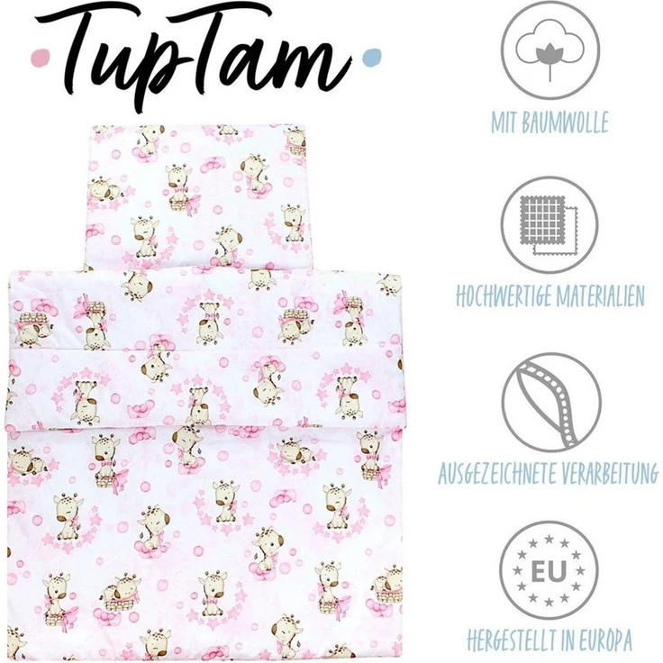 TupTam Kinderbettdecke-Set, Ganzjahresdecke, 2tlg., 1x Bettdecke, 1x Flachkissen, Giraffe/ Rosa, 135x100 cm – Bild 2