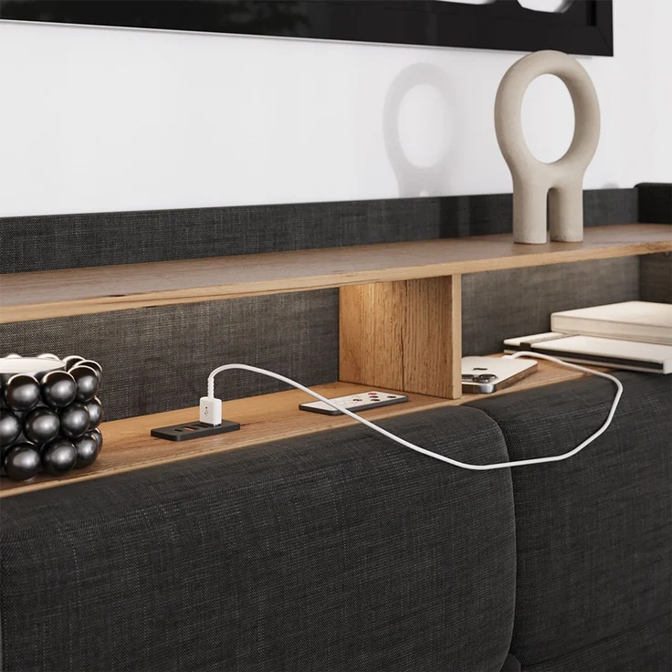 Polsterbett Christin Anthrazit/Eiche mit LED und USB-Anschluss Vitalispa – Bild 4