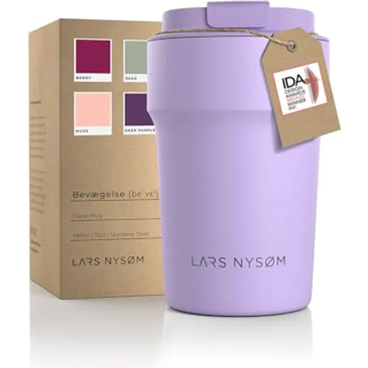LARS NYSØM Thermo Kaffeebecher to go 380ml | Travel Mug 0,38 Liter mit Isolierung | Auslaufsicherer Edelstahl Thermobecher für Kaffee und Tee unterwegs | Teebecher (Lavender Purple, 380ml) – Bild 1
