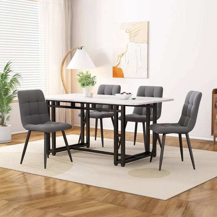 Esszimmer-Set 5-teilig mit Tisch 120x70 cm & 4 Grau Samtstühlen, Küchentisch, stabiler Essbereich für Wohnzimmer und Küche – Bild 1