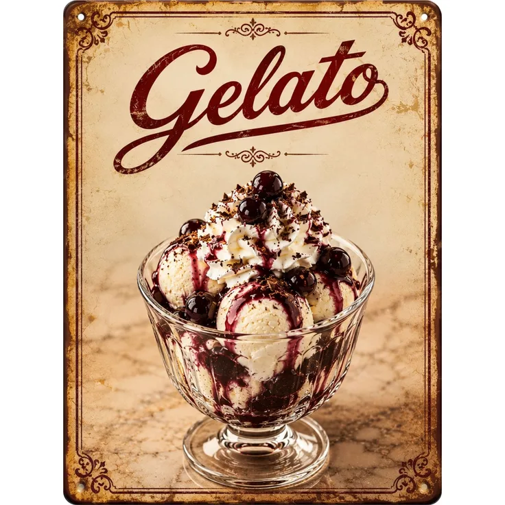 AstraDesign Blechschild 20x30cm - Gelato Amarena Eisbecher – Metall – Mehrfarbig – AD0460