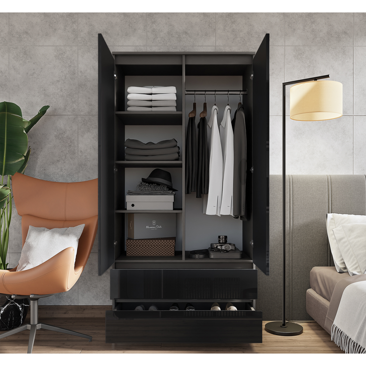 Furnica JOELLE Kleiderschrank 2 Schubladen Anthrazit/Schwarz Gloss H180 B90 T50cm – Bild 4