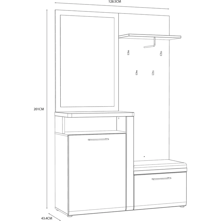 Kompaktgarderobe >TULUZA< Spiegel, Weiss / Artisan Eiche Dekor - 128,5x200,8x43,4cm (B/H/T) – Bild 6