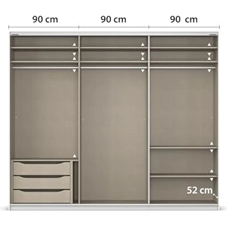 Rauch Möbel Kulmbach, Kleiderschrank mit Schwebetüren für Schlafzimmer, Kinderzimmer, Flur, 3-türig, mit Spiegel und Soft-Close-Funktion, Zubehör Premium, Farbe Beige, Breite 271 cm – Bild 7