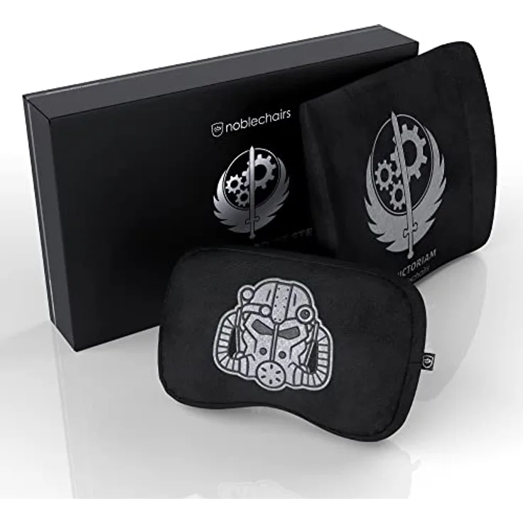 noblechairs Memory Foam Kissen-Set Fallout Brotherhood of Steel Special Edition, Ergonomisches Kissen für Gaming-Stühle mit Lendenwirbelstütze und Nackenkissen, schwarzer Polyesterbezug