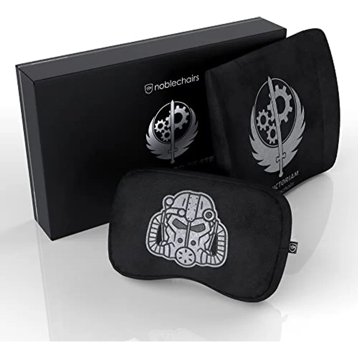 noblechairs Memory Foam Kissen-Set Fallout Brotherhood of Steel Special Edition, Ergonomisches Kissen für Gaming-Stühle mit Lendenwirbelstütze und Nackenkissen, schwarzer Polyesterbezug – Bild 1