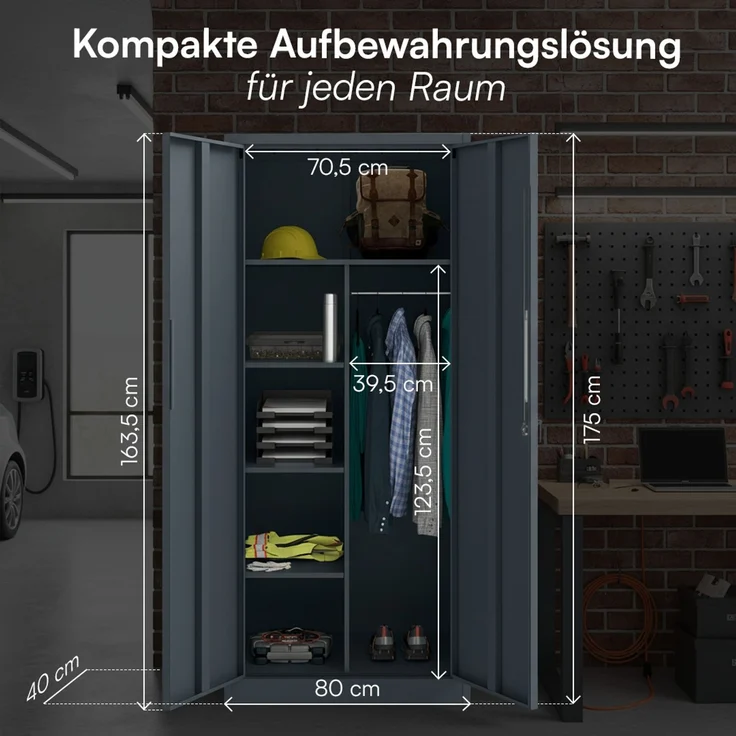 STEELSØN 'Regulus' Garderobenschrank mit 6 Fächern und Kleiderstange, Metall, anthrazit, 175x40x80 cm, abschließbar, inkl. Schloss – Bild 9