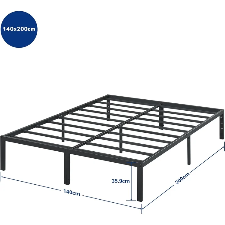 Olee sleep 35cm Stabiler Stahlbett / Stahl Lattenrost / Anti-Rutsch-Unterstützung / Matratzenrahmen / Metallbett / Bettrahmen / Bett / 140x200 cm / Full / Schwarz / Metall – Bild 3