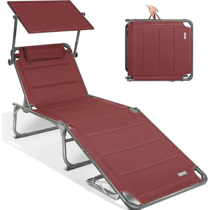Homecall Sonnenliege mit Dach, schnell trocknendem Schaumstoff, XXL, 200x70 cm - (Rot) – Bild 1