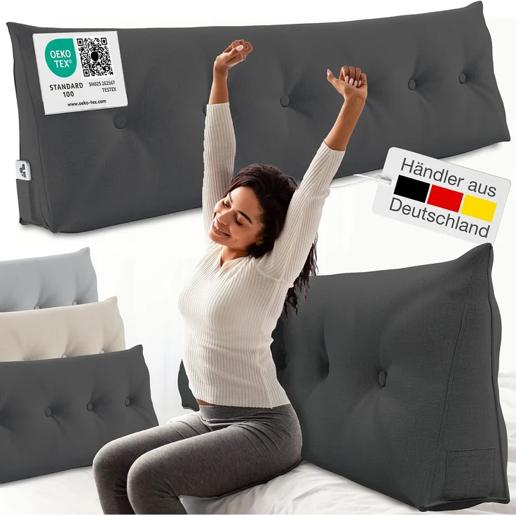 ELONEO Rückenkissen Bett- und Rückenstützkissen >Anthrazit< 160cm – Bild 1