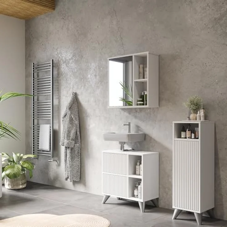 Vichy Badmöbel-Set Leano, 3-teilig, weiss, mit Waschbeckenunterschrank und Spiegelschrank, modern und funktional – Bild 5
