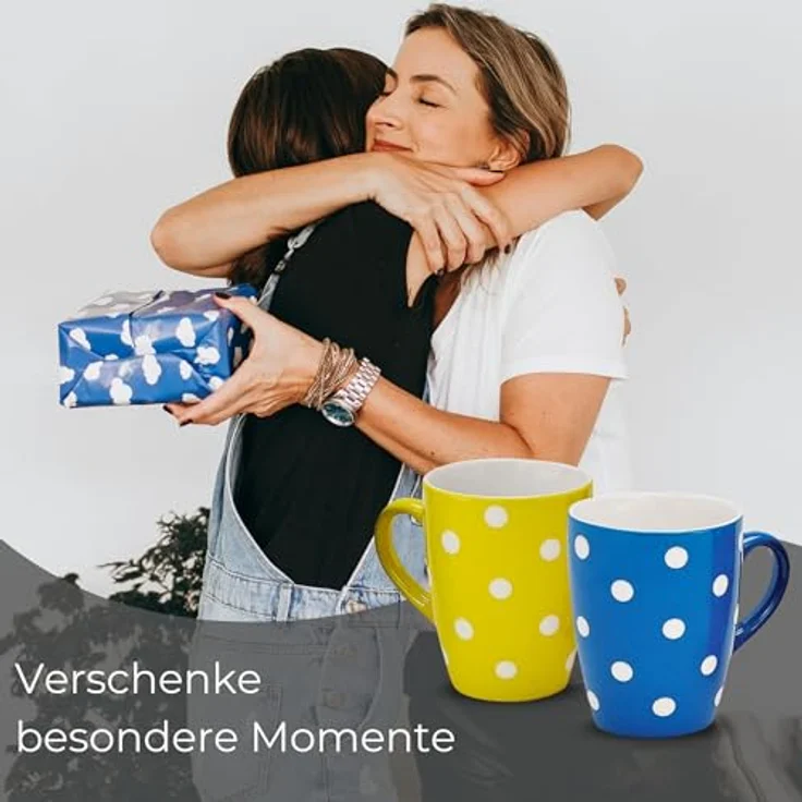 matches21 HOME & HOBBY Tasse Kaffeetassen Punkte-Dekor Bunt, 4er Set, für 250 ml, 4-tlg, Porzellan, Dopamin Deko Kaffeebecher für Tee & Cappuccino – Bild 5