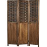 Paravent Raumteiler 3 teilig Holz Trennwand Rattan Optik Sichtschutz Braun