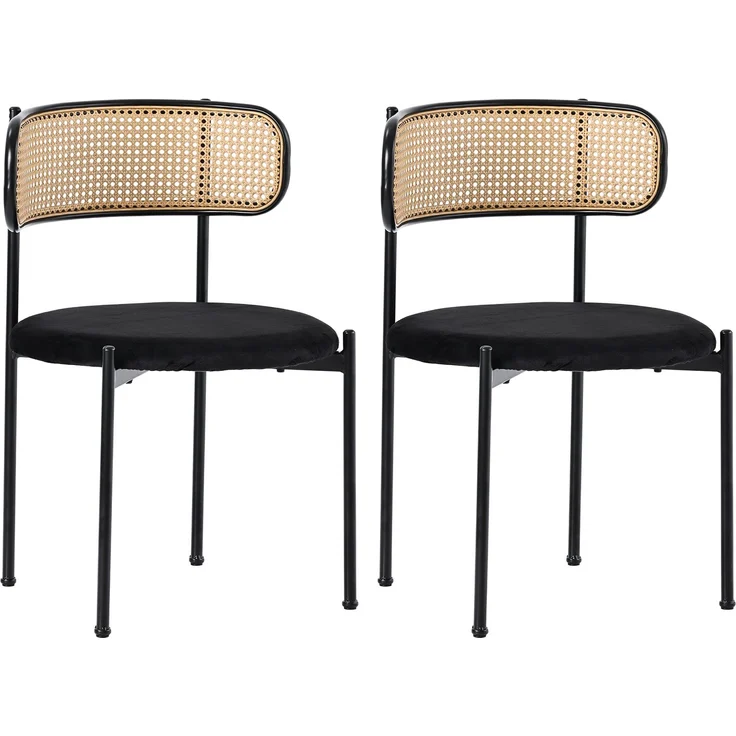 Merax Samt-Esszimmerstuhl (2 St), 2er Set Rattanstuhl Polsterstuhl Rattan-Freizeitstuhl, Wohnzimmerstuhl Samt mit Rückenlehne, Schwarz – Bild 10