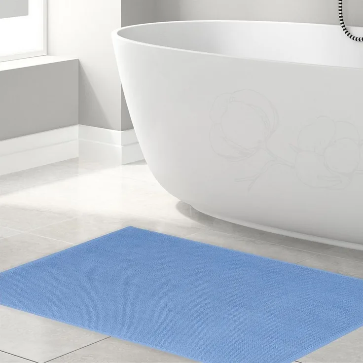 Hammetex 100% Baumwolle rutschfeste Badematte, 43x61 cm Badvorleger für Badezimmer WC, Saugfähig Schnelltrocknend Waschbar Bad Fußmatten, Hellblau