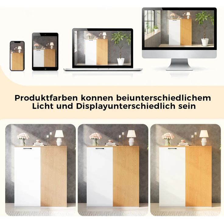 Aktenschrank 80x40x110 cm aus MDF – Weiß und Eichenholzoptik, mit Lamellenfront und Soft-Close – Bild 8